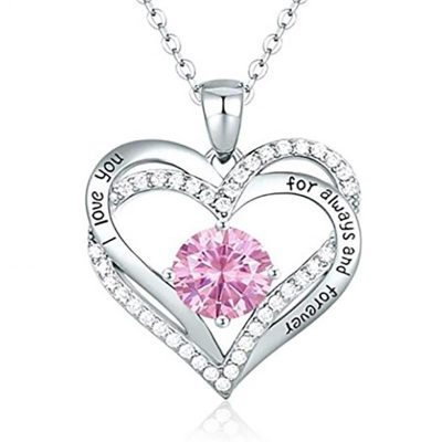 Silver Plated Roze Swarovski hart ketting