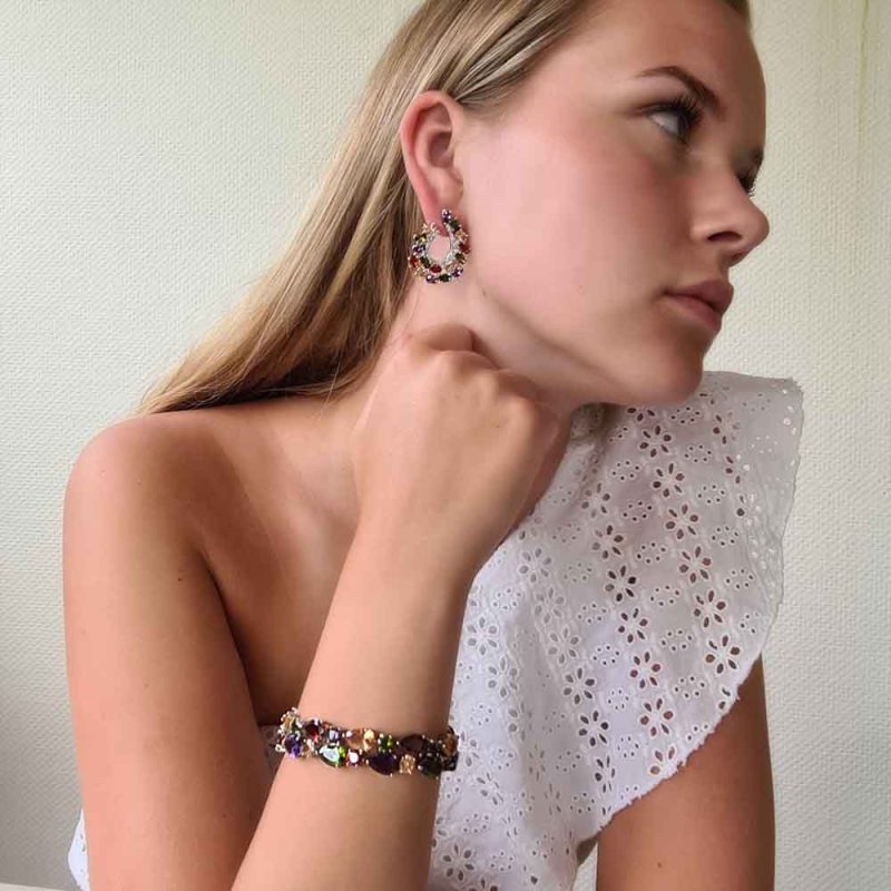 Zilverkleurige Swarovski Regenboog Oorbellen