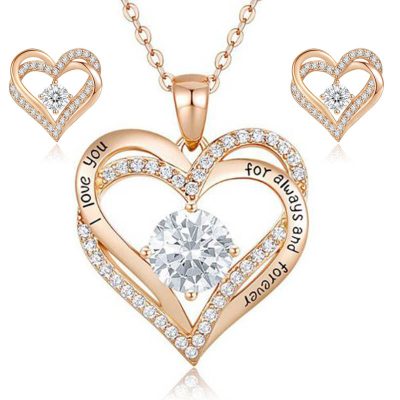 Gold Plated Swarovski hart ketting en oorbellen