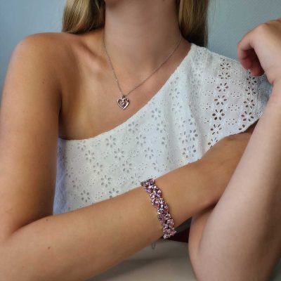 Roze Swarovski Hartjes Ketting