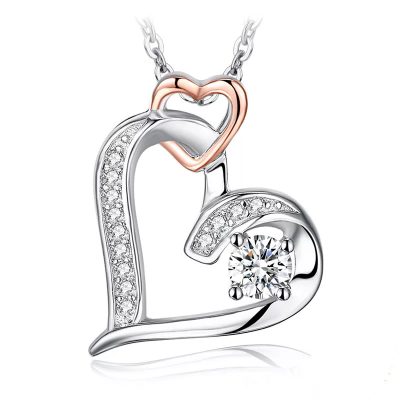 Silver Plated Rose Hartjes Ketting