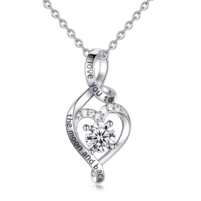 Silver Plated Swarovski Hart Ketting met Strass Steentjes