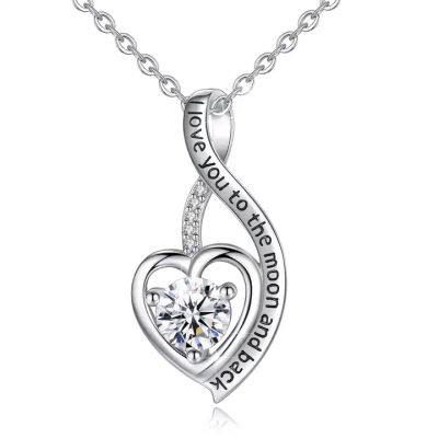 Silver Plated Swarovski Hartjes Ketting met Strass