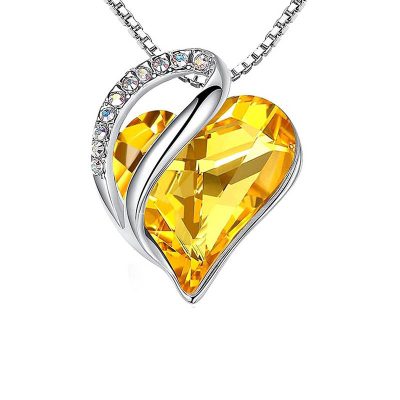 Ketting hartje versierd met geel Swarovski kristal