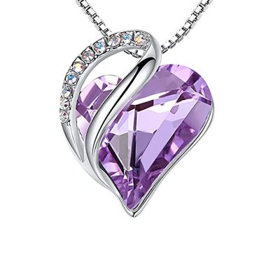 Ketting hartje versierd met paars Swarovski kristal