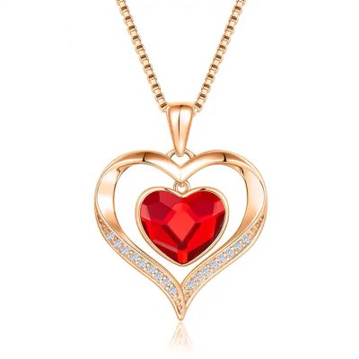 Rode swarovski hart ketting met strass