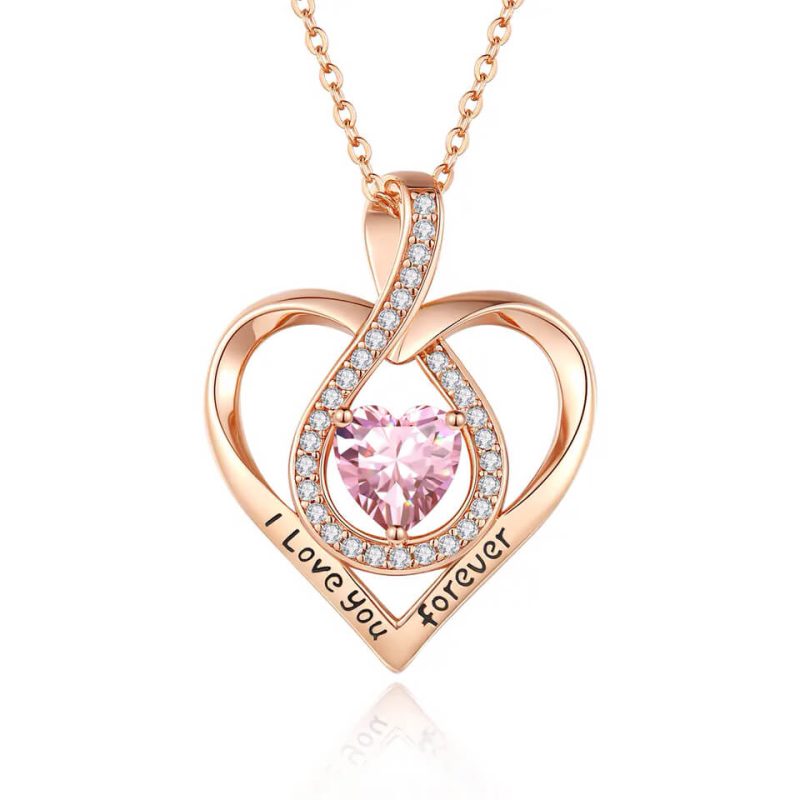 I love you forever ketting met roze Swarovski hartje - Swarovski Dames kettingen