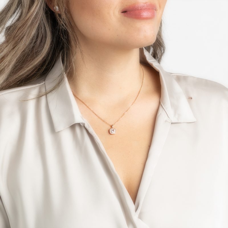 Rosé ketting met witte swarovski hanger