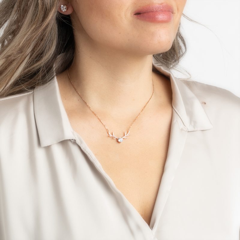 Rendier rosé ketting met strass