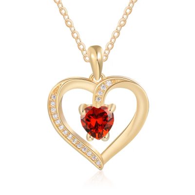Rode Swarovski Hartjes Ketting Gold Plated