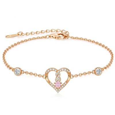 Rosé armband met roze hartje en strass