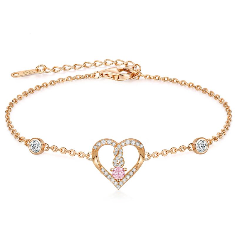 Rosé armband met roze hartje en strass