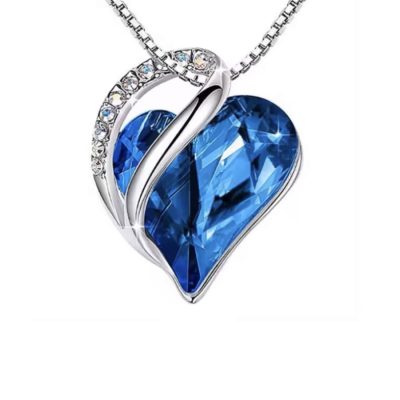Ketting hartje versierd met blauw Swarovski kristal
