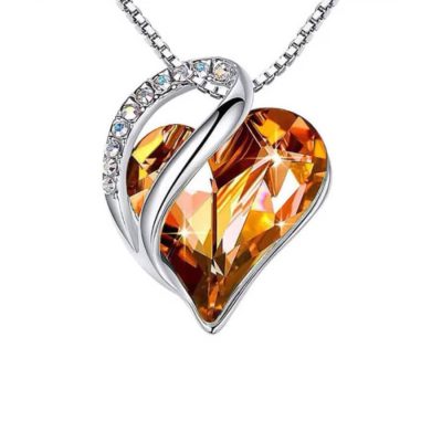 Ketting hartje versierd met oranje Swarovski kristal