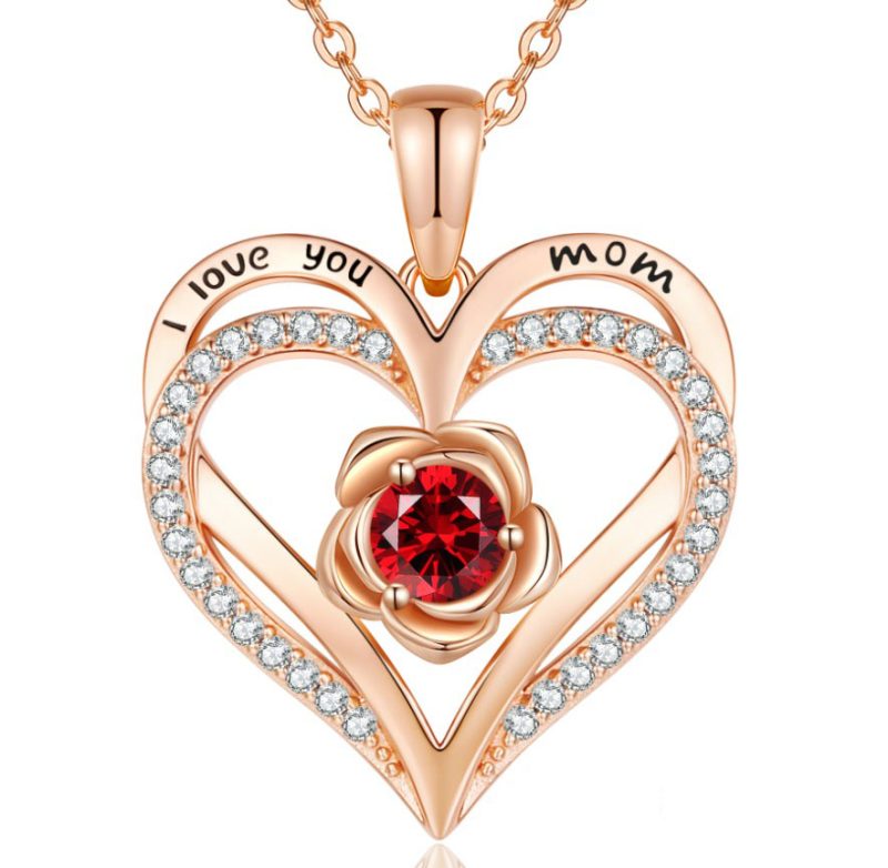 Gold-Plated-Swarovski-Mama-Hart-ketting-met-rode-bloem