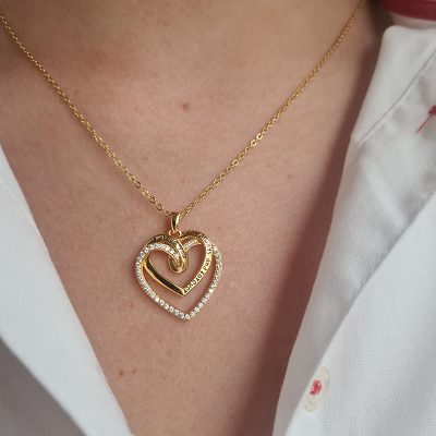 Gold Plated dubbele Swarovski hart ketting