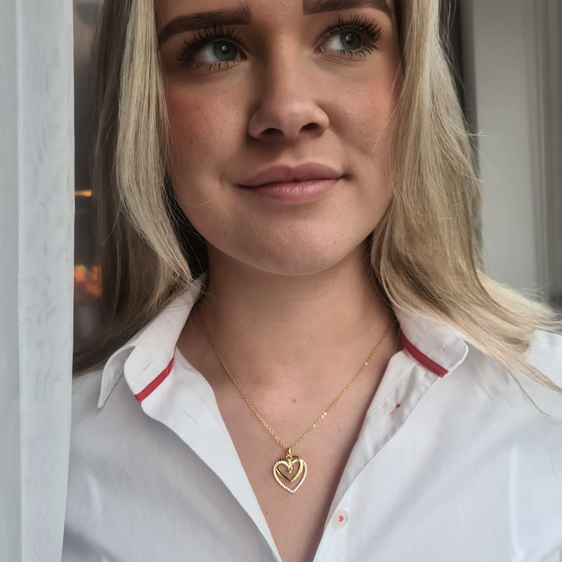 Gold Plated dubbele Swarovski hart ketting