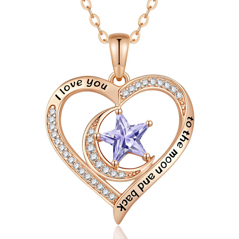 Gold Plated Swarovski Hart ketting maan & ster paars