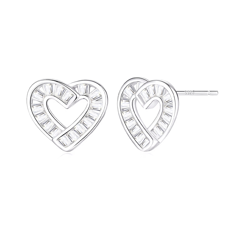 Silver Plated Open Swarovski Hartjes Oorbellen