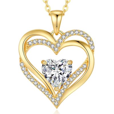 Gold Plated Swarovski hart ketting met wit hartje