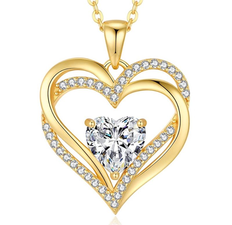 Gold Plated Swarovski hart ketting met wit hartje