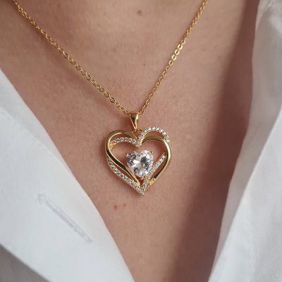 Gold Plated Swarovski hart ketting met wit hartje