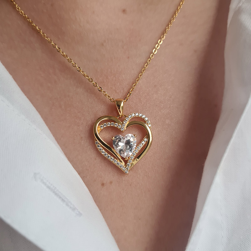 Gold Plated Swarovski hart ketting met wit hartje
